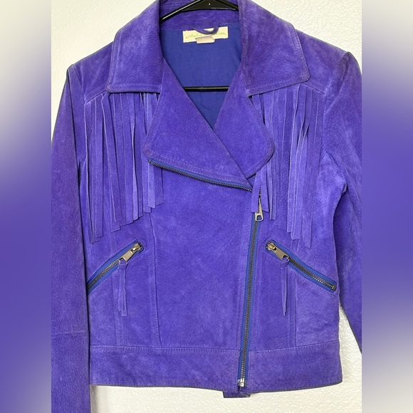 Staring at Stars Genuine Royal Purple Leather Suede Collared Jacket Size Small - Picture 2 of 13
